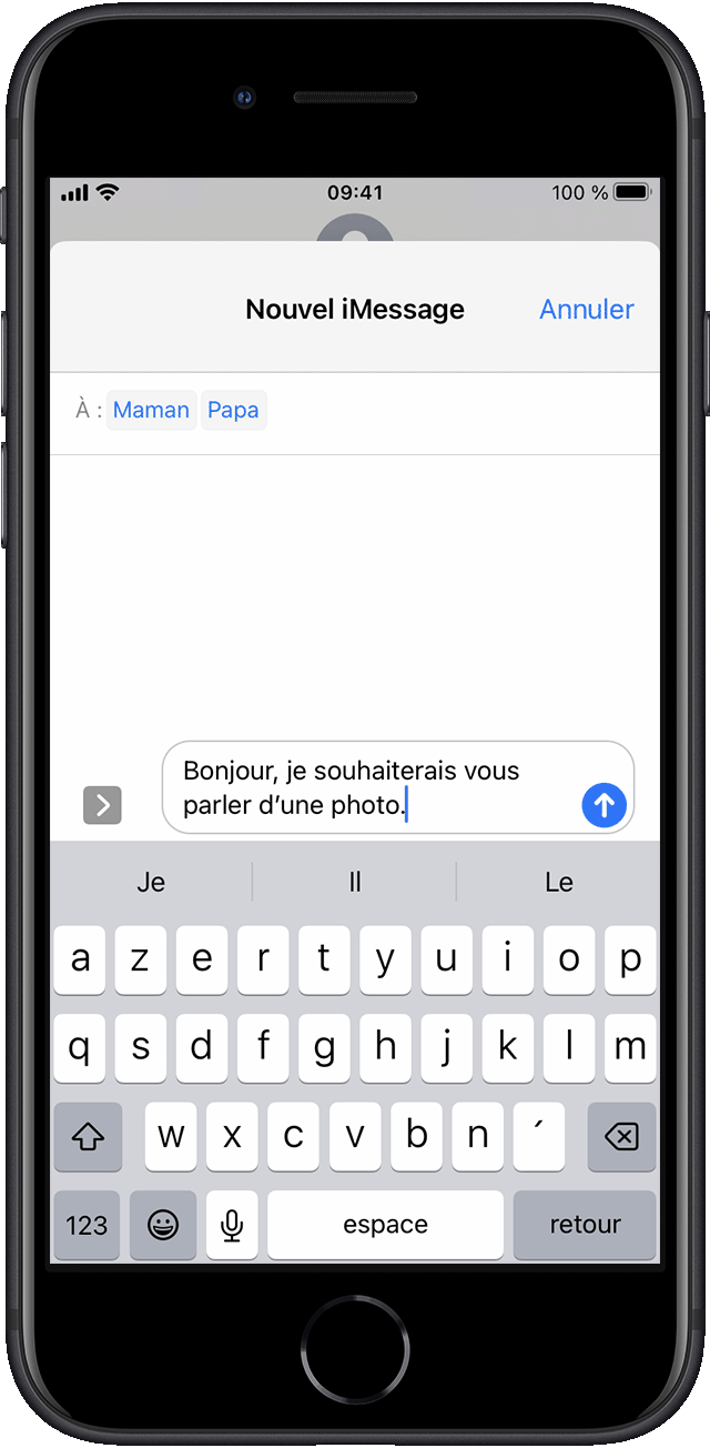 Si l’enfant reçoit une photo inappropriée, Messages peut l’encourager à en parler à ses parents.