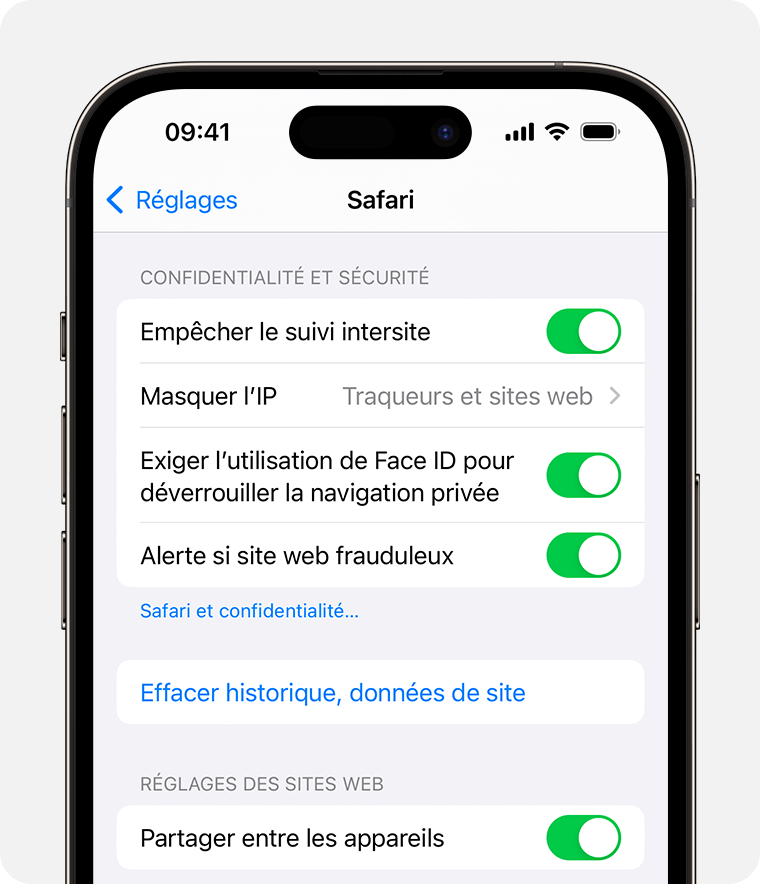 Effacer l'historique, les cookies et vider le cache de Safari sur votre  iPhone, iPad ou iPod touch - Assistance Apple (FR)