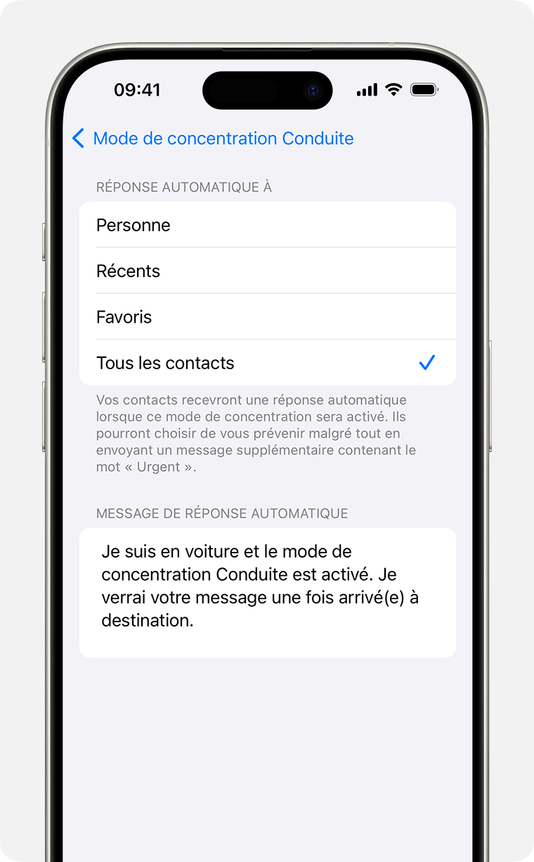 Utiliser le mode de concentration Conduite sur votre iPhone pour vous  concentrer sur la route - Assistance Apple (MA)