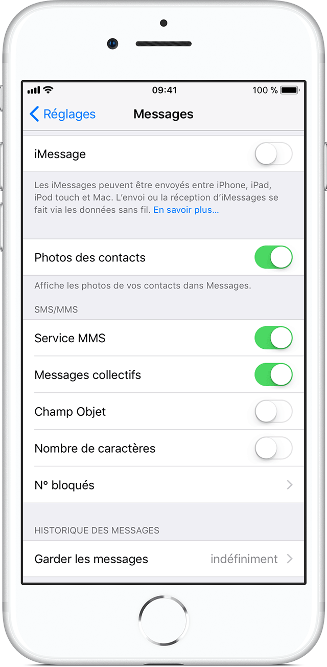 Désactiver iMessage sur votre iPhone ou en ligne Assistance Apple