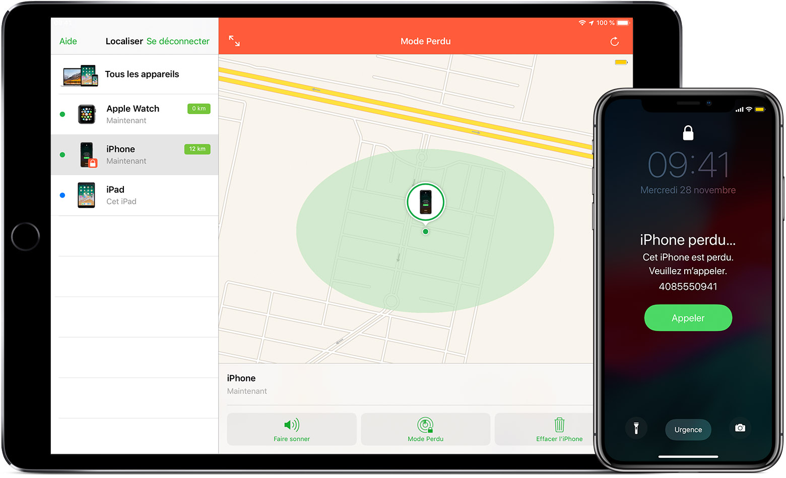 Si la fonctionnalité Localiser mon iPhone est activée sur l’appareil égaré