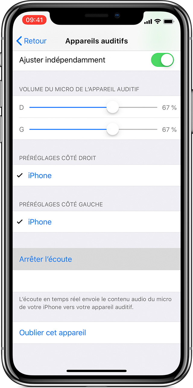 écoute En Temps Réel Iphone Utilisation de la fonction d’écoute en temps réel avec un appareil