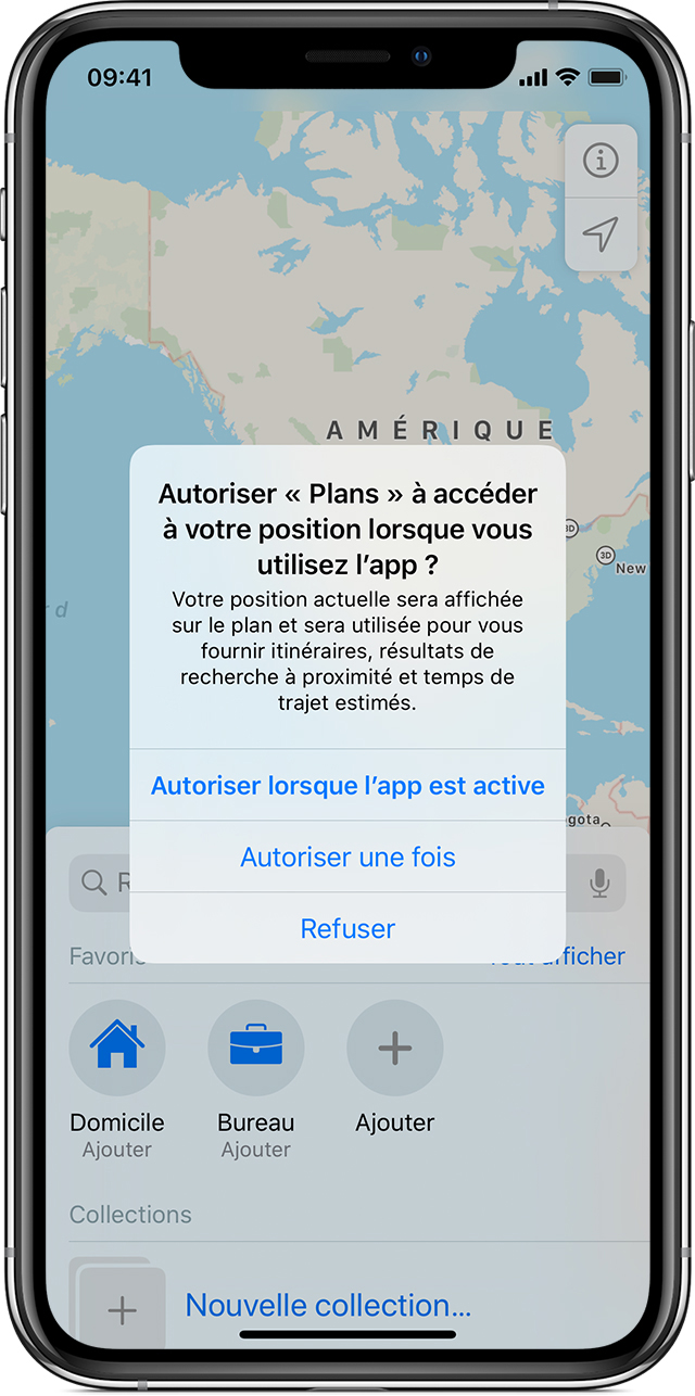 Une app demande à accéder à votre position pendant que vous l’utilisez sur un iPhone.
