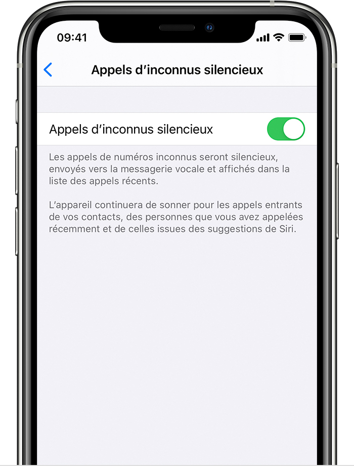 iPhone montrant comment activer l’option Appels d’inconnus silencieux