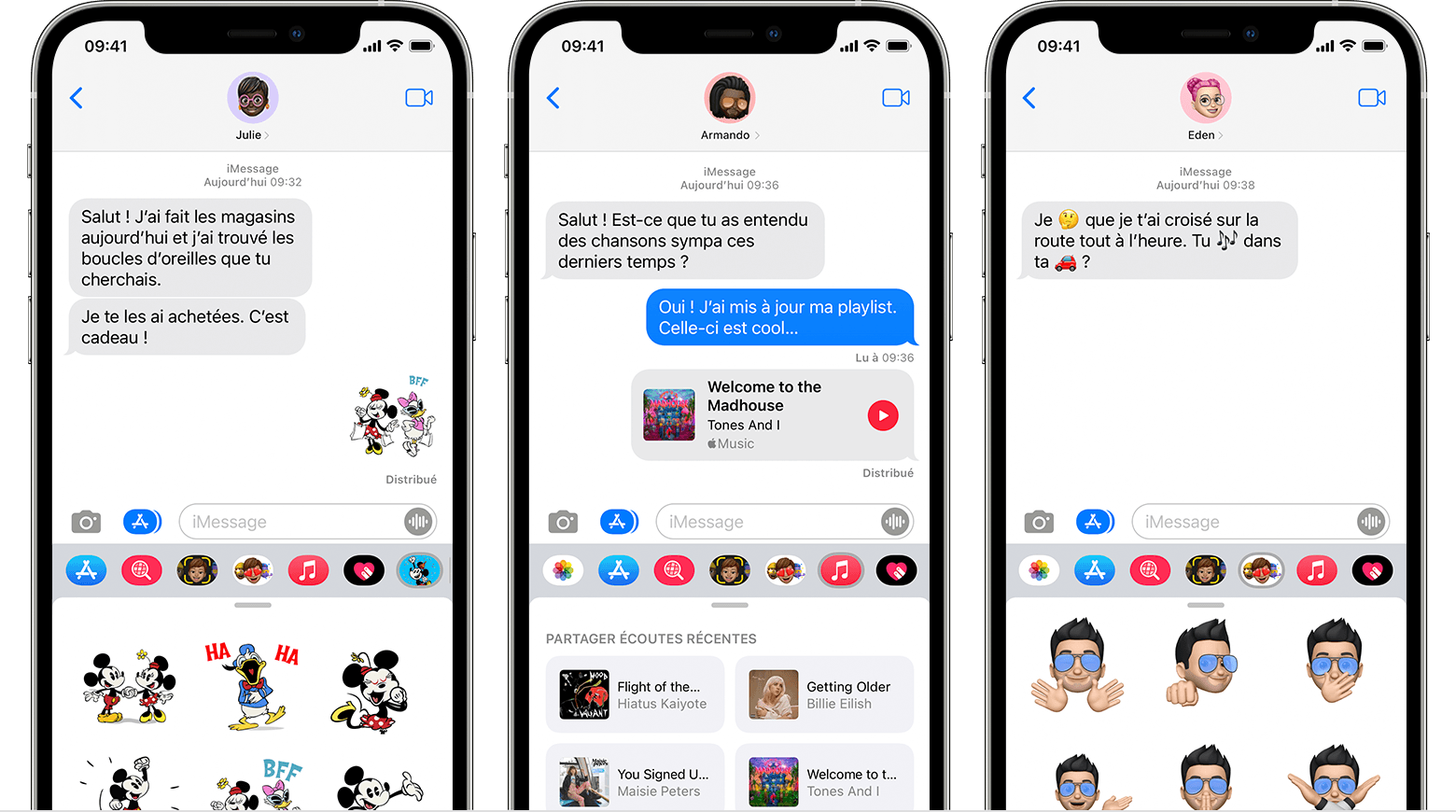 iPhone montrant les apps iMessage dans une conversation Messages
