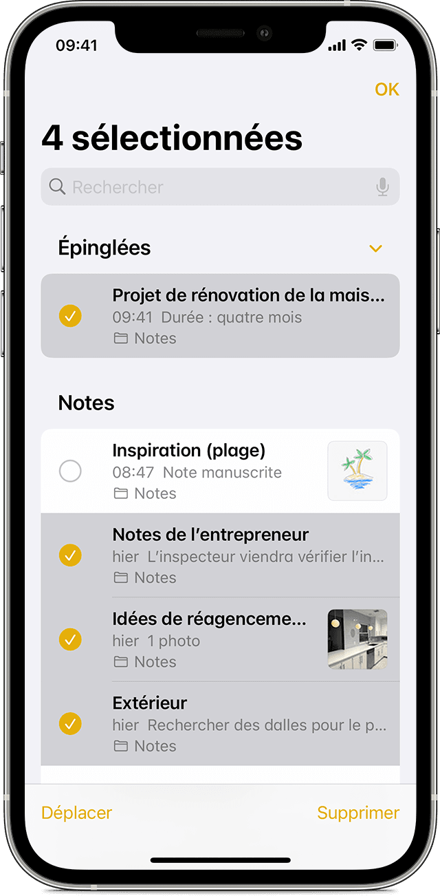 iPhone montrant comment déplacer une note vers un autre dossier dans l’app Notes