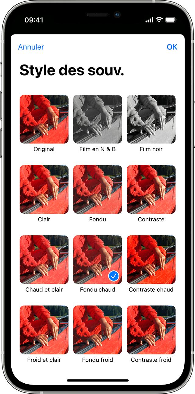 Écran Style des souv de l’app Photos sur un iPhone