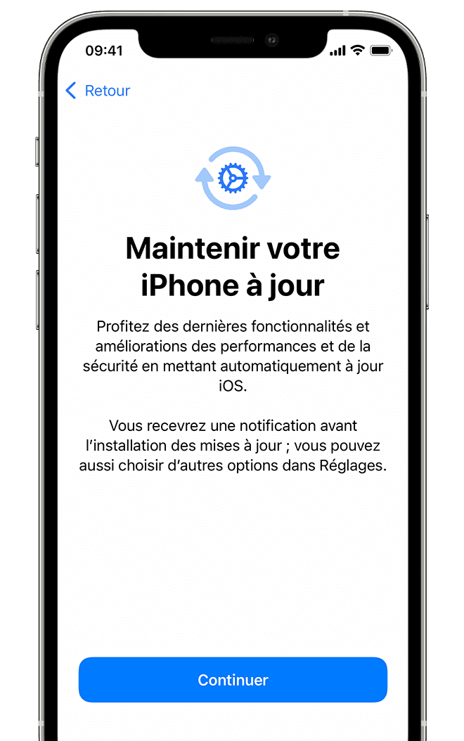 Écran affichant l’option pour activer les notifications pour maintenir votre iPhone à jour 