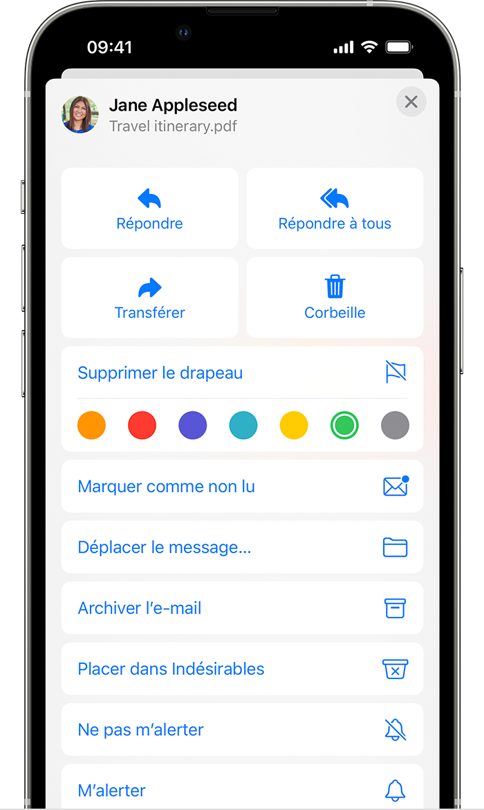 Choisir une couleur de drapeau pour marquer les e-mails dans Mail sous iOS 15