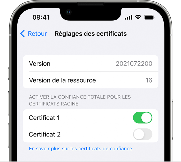 Réglages des certificats sur iPhone