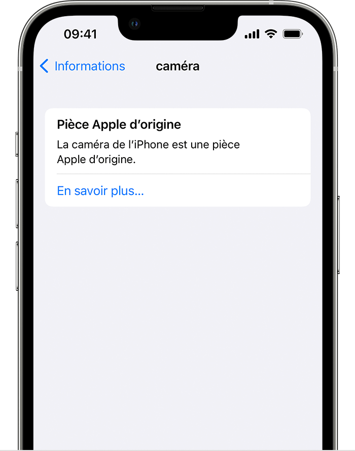 Image montrant le message « Pièce détachée Apple d’origine ».