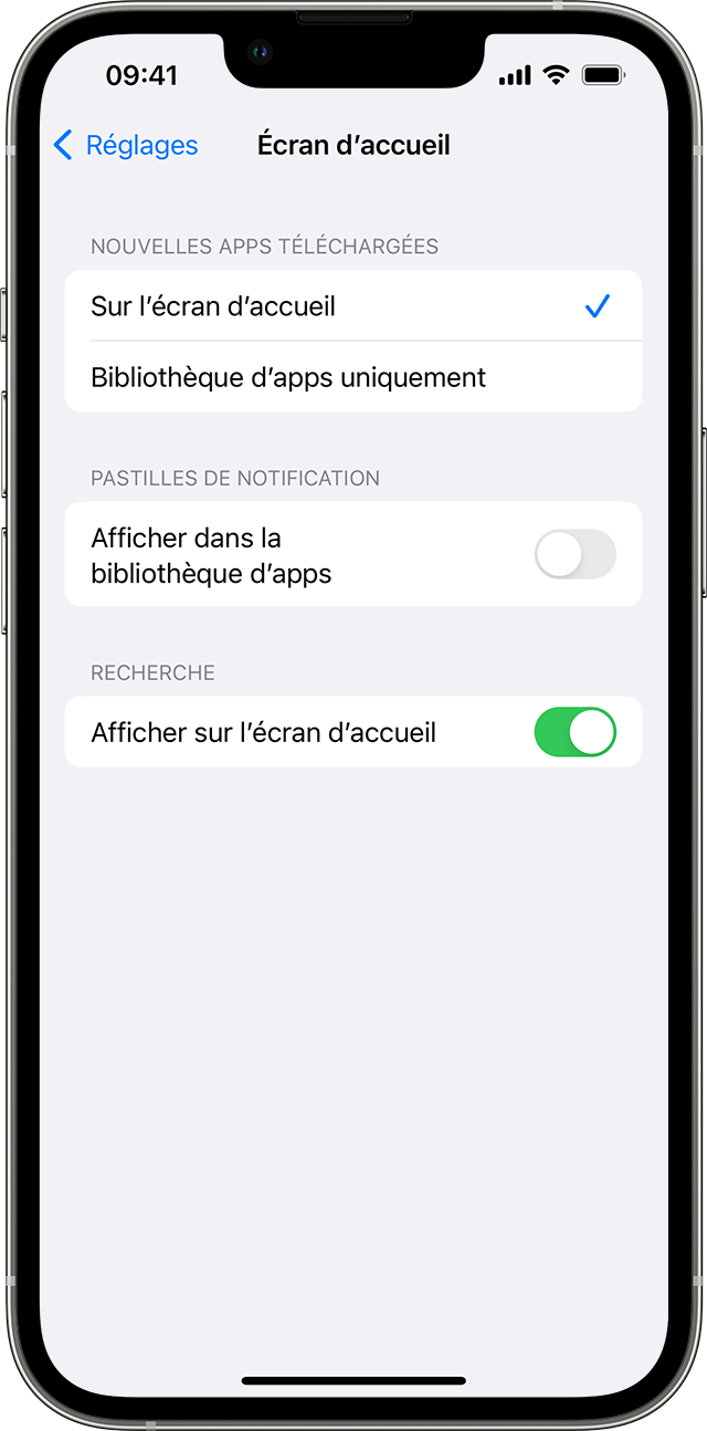 Écran d’iPhone montrant comment modifier l’emplacement de téléchargement des apps