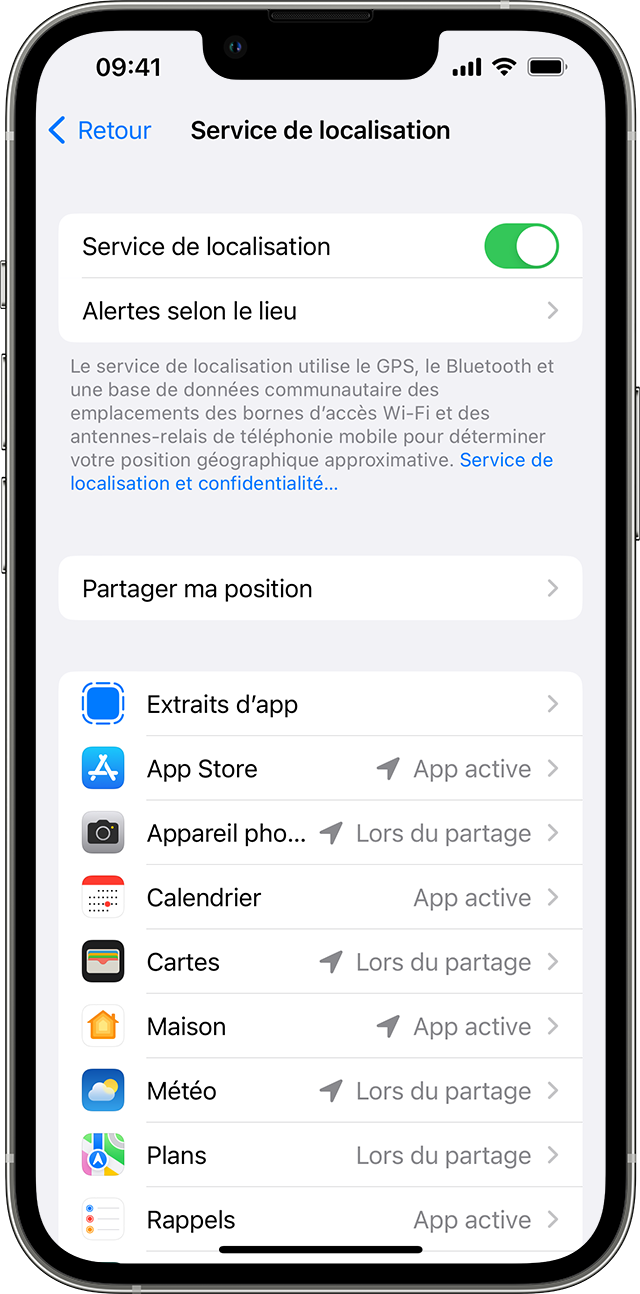 iPhone montrant comment activer les alertes basées sur la position géographique