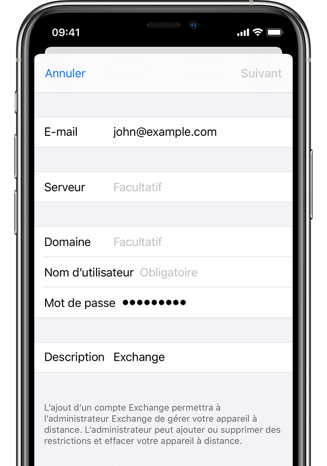 Configurer un compte Exchange ActiveSync sur un iPhone ou iPad - Assistance  Apple