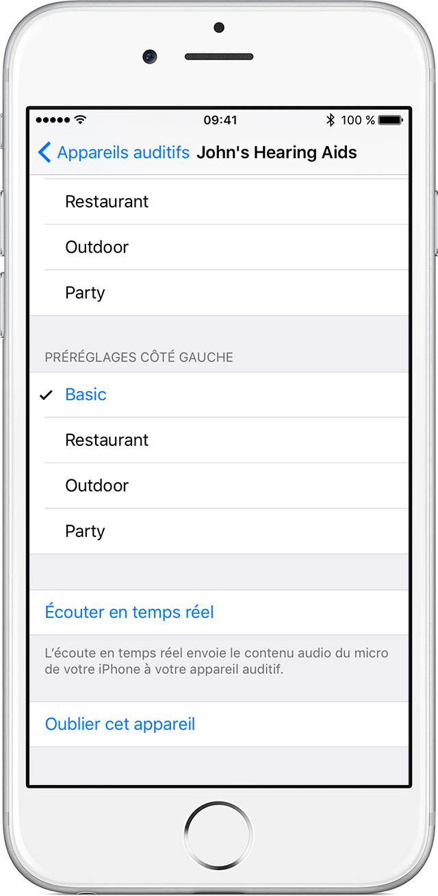 écoute En Temps Réel Iphone Utilisation de la fonction d’écoute en temps réel avec un appareil