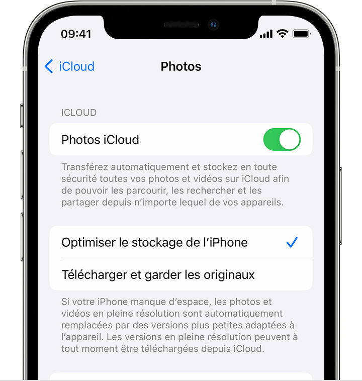 Stockage de vos photos et vidéos dans Photos iCloud