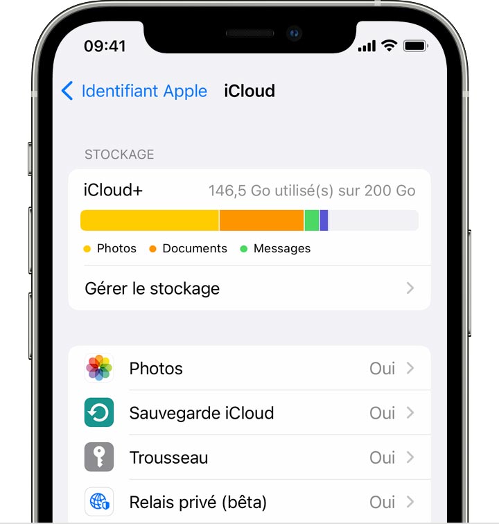 Sélection d’apps pour iCloud sur un iPhone