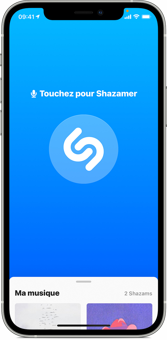 iPhone présentant l’app Shazam ouverte sur l’écran d’accueil