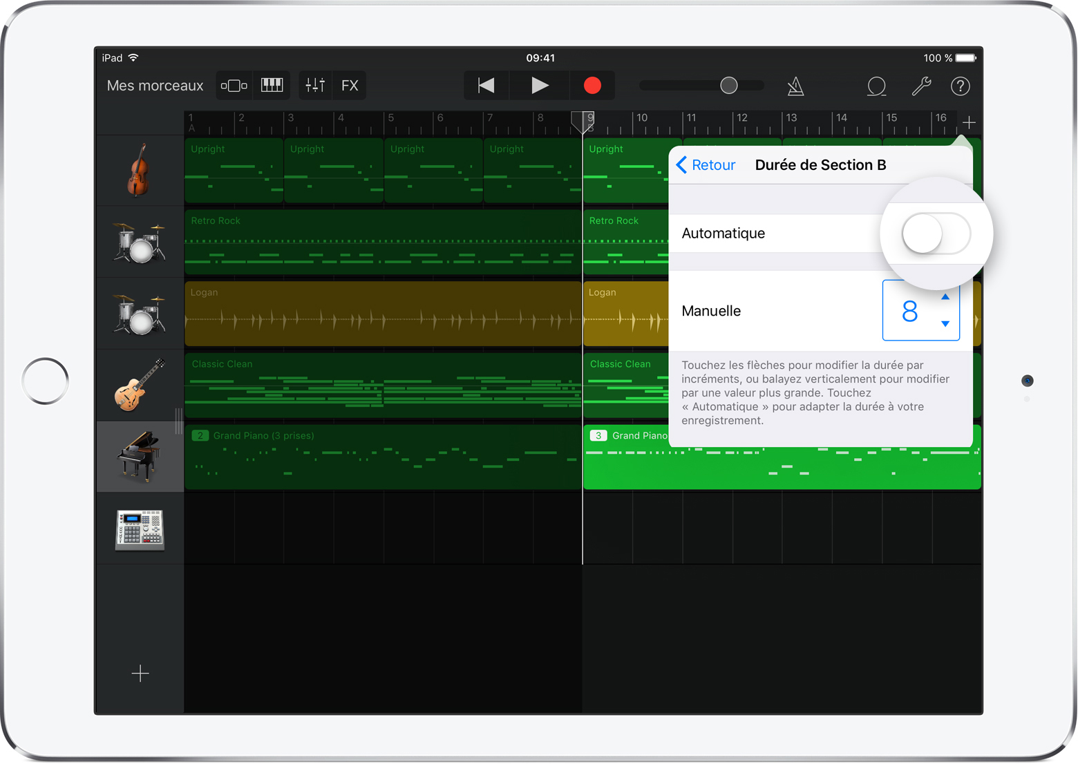 Enregistrement de plusieurs prises dans GarageBand pour iOS