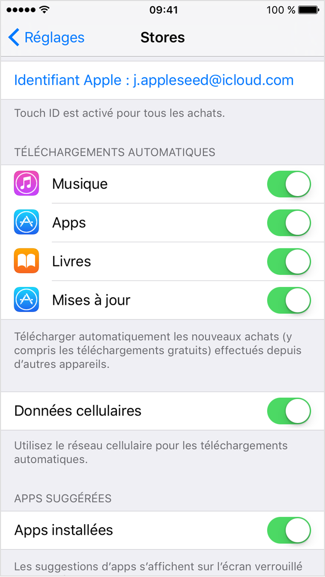 Activation des téléchargements automatiques Assistance Apple