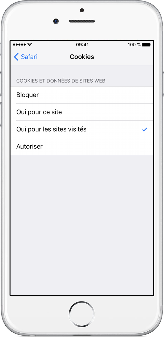 Réglages relatifs aux cookies sur un iPhone