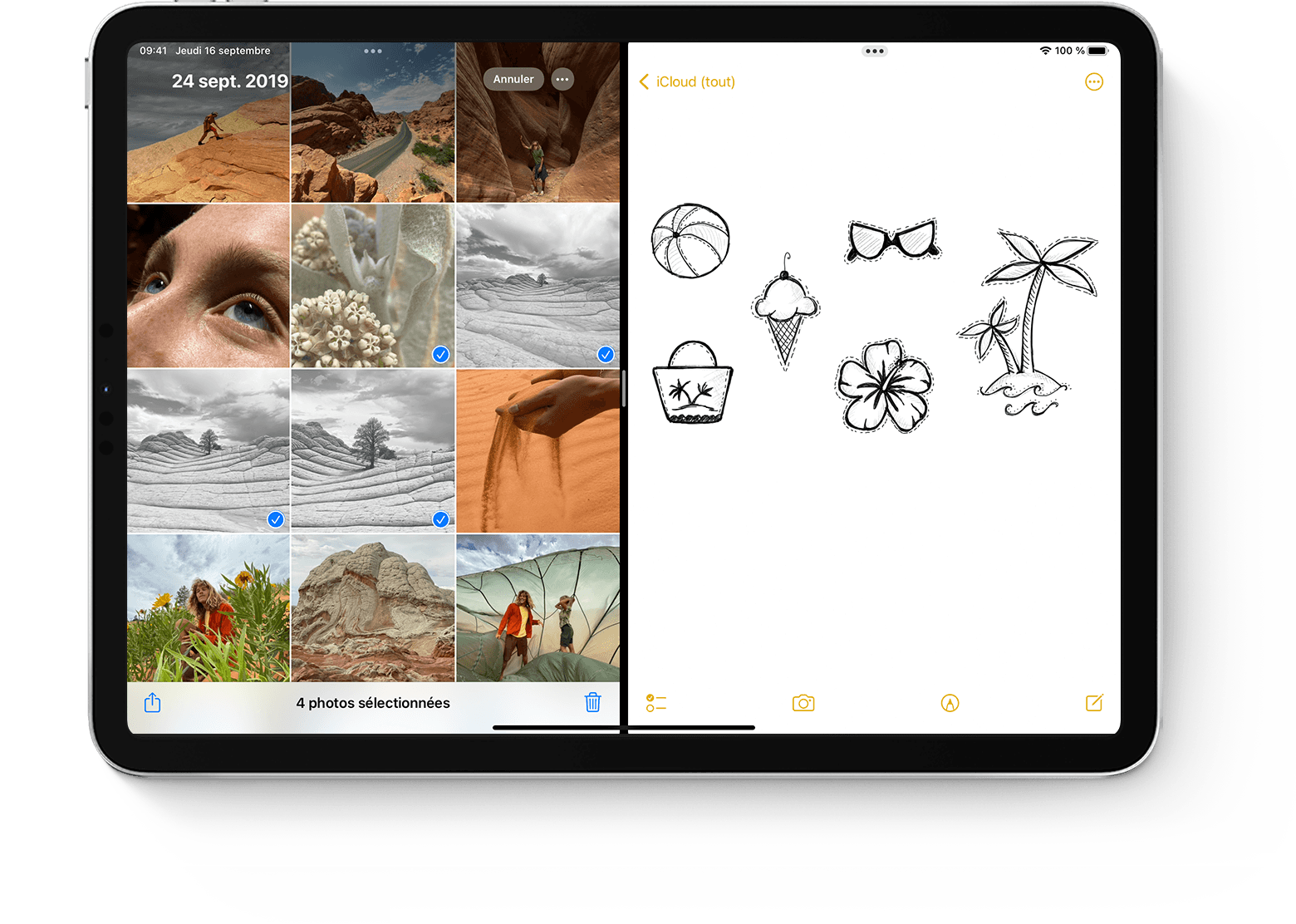 Écran d’un iPad affichant deux apps en mode Split View