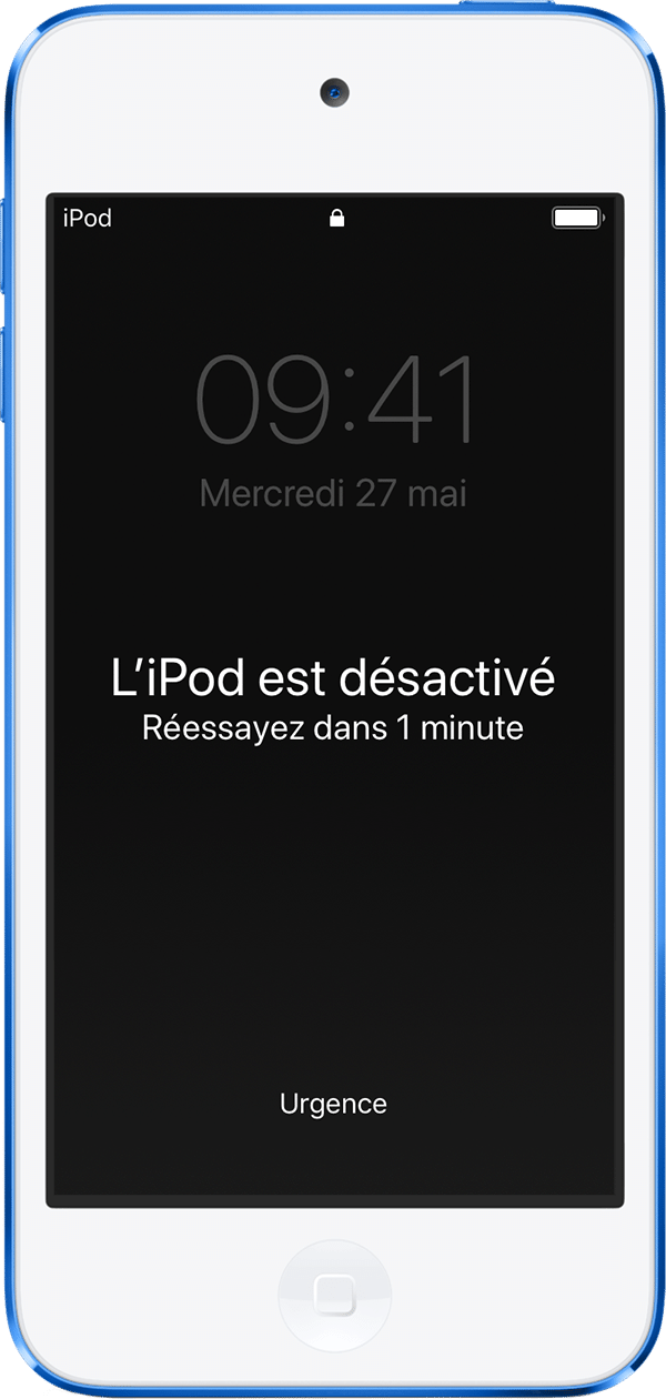 iPod touch affichant un message qui indique que l’iPod est désactivé
