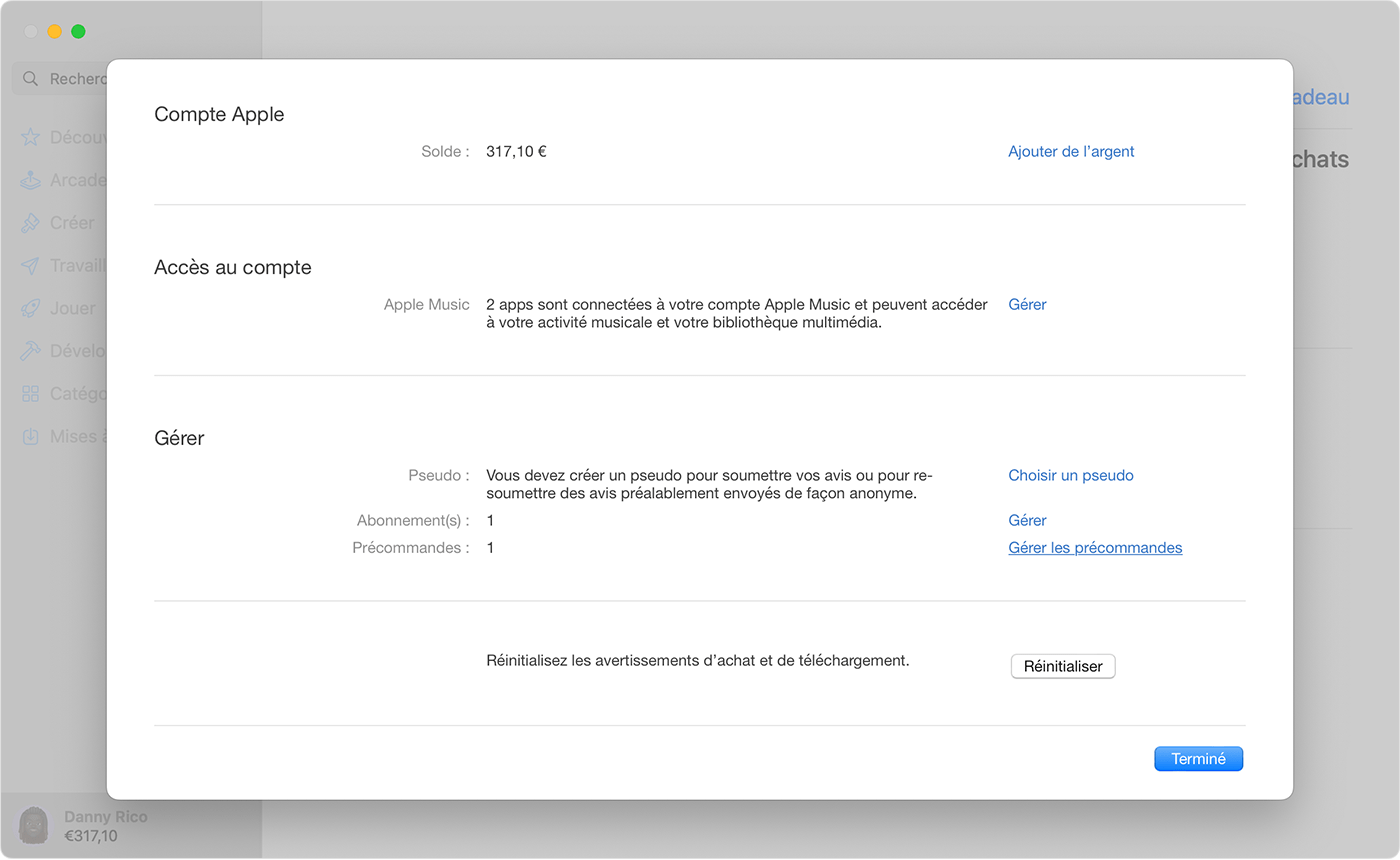 Bouton Gérer les précommandes dans l’App Store sur un Mac.