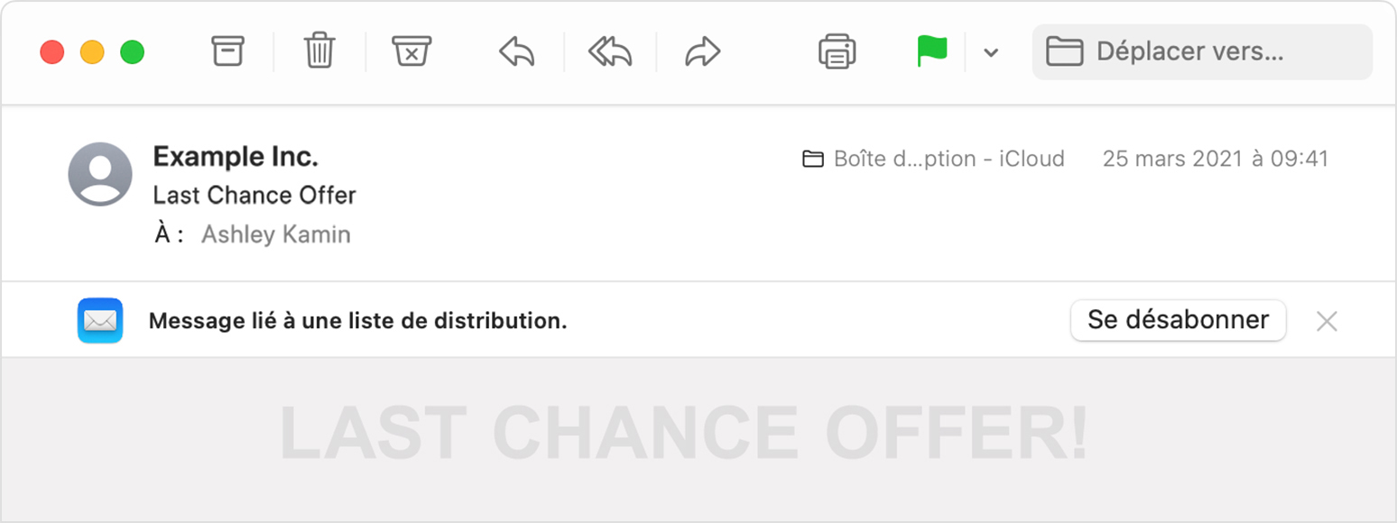 Message lié à une liste de distribution dans Mail sous macOS