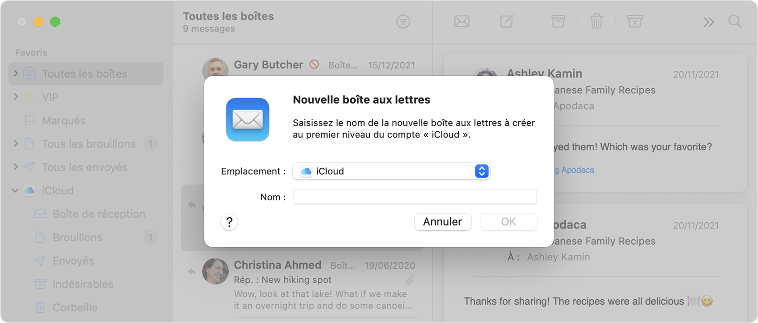 Options Nouvelle boîte aux lettres de Mail sous macOS