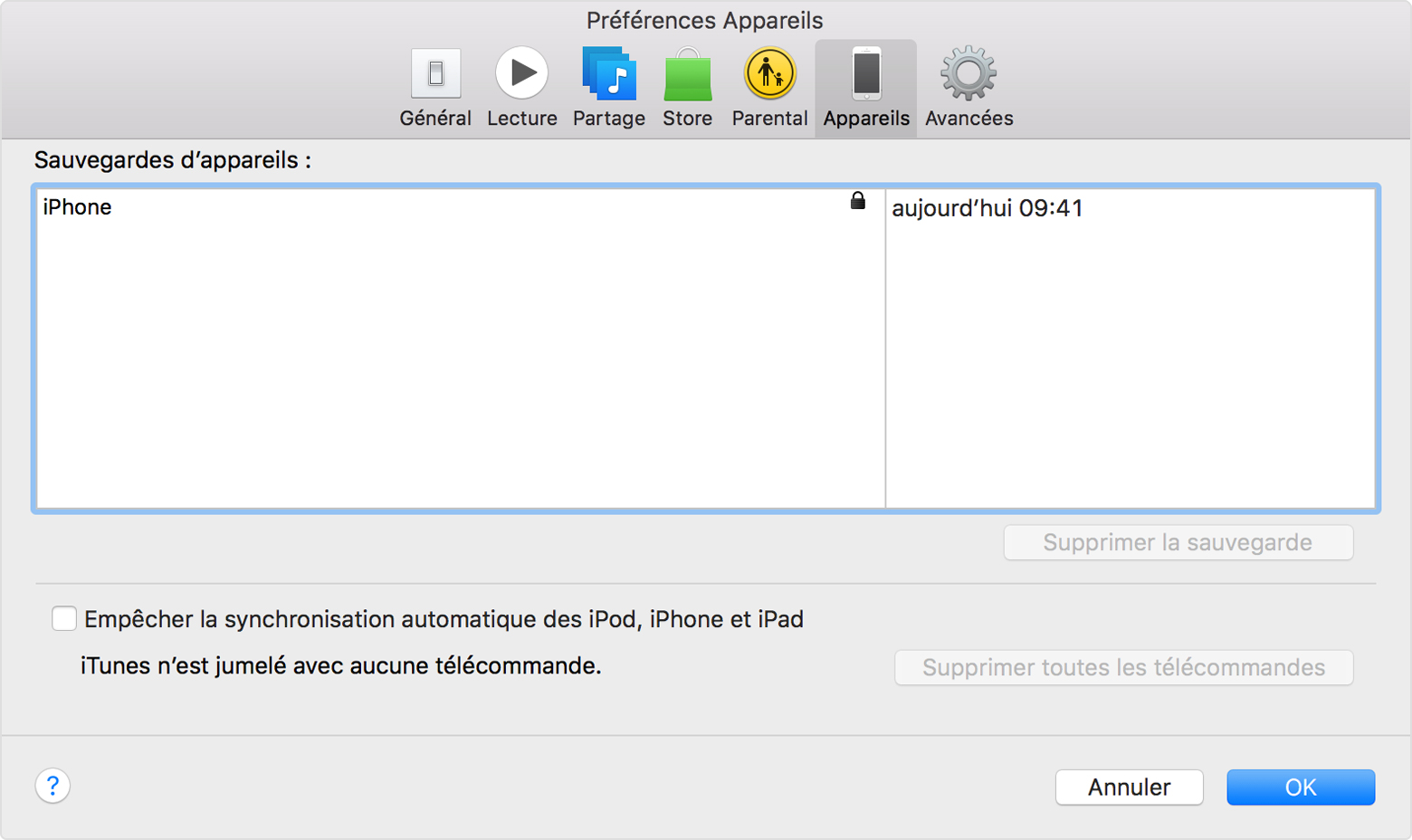 Dans iTunes, cliquez sur Préférences, puis sélectionnez Appareils.
