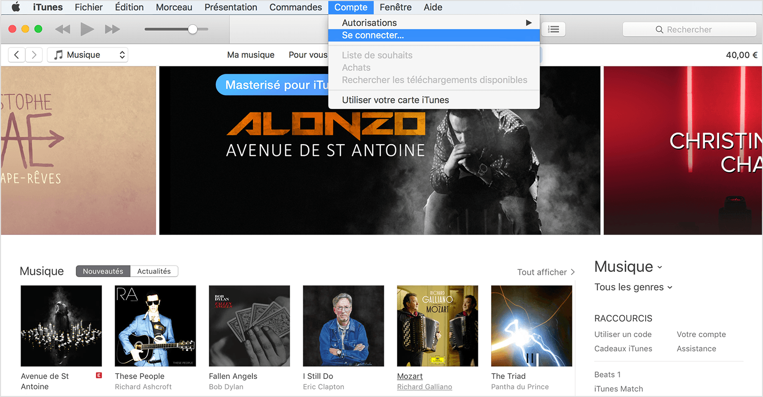 Connexion à l’iTunes Store sur votre iPhone, iPad, iPod touch, Mac, PC