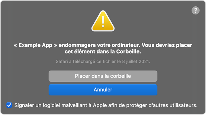 Alerte relative à une app contenant un logiciel malveillant sous macOS