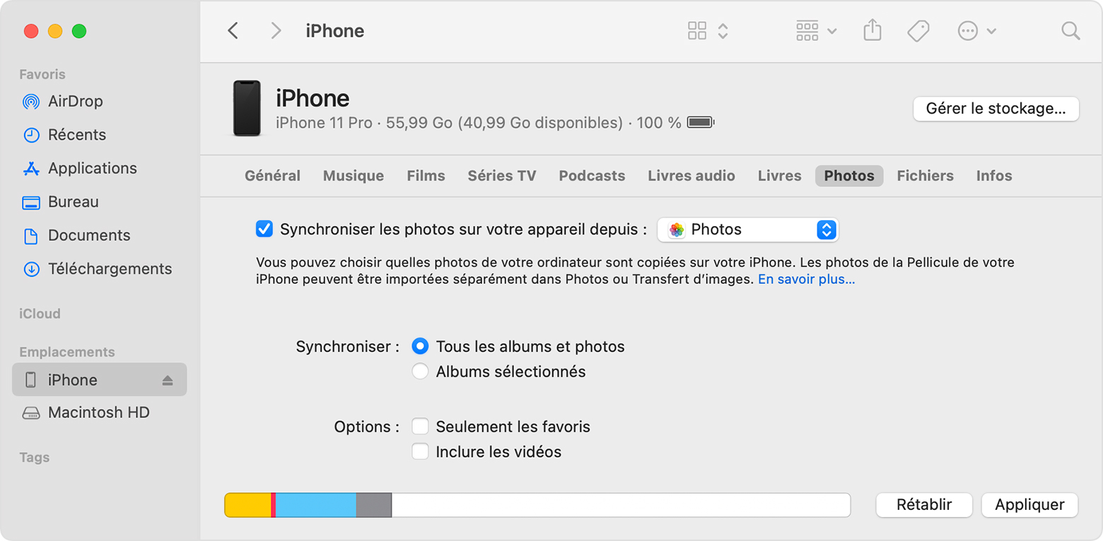 Synchronisez vos photos manuellement à l'aide du Finder - Assistance Apple  (FR)