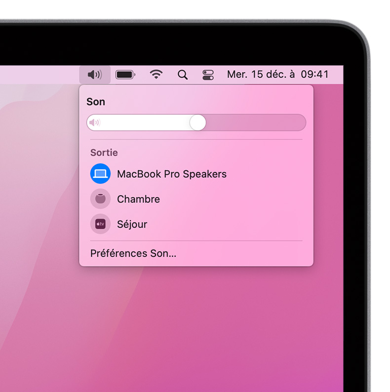 Capture d’écran macOS du menu de volume du Mac