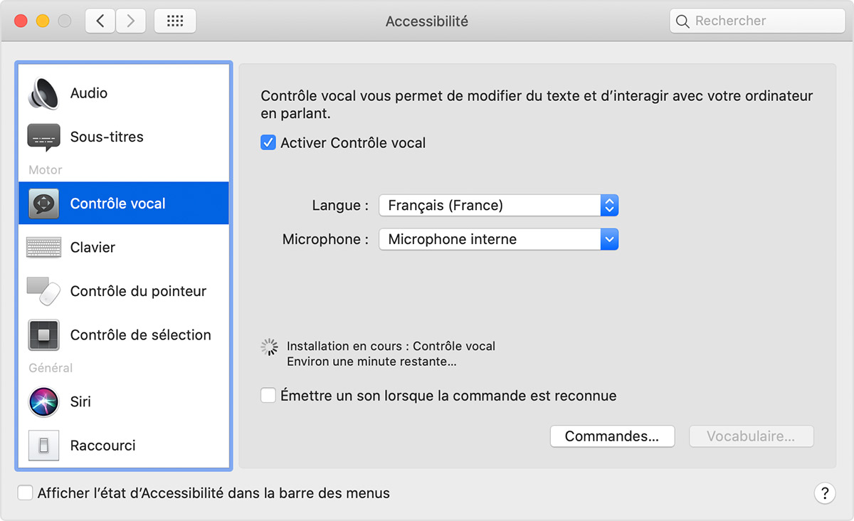 Utilisation Du Controle Vocal Sur Votre Mac Assistance Apple