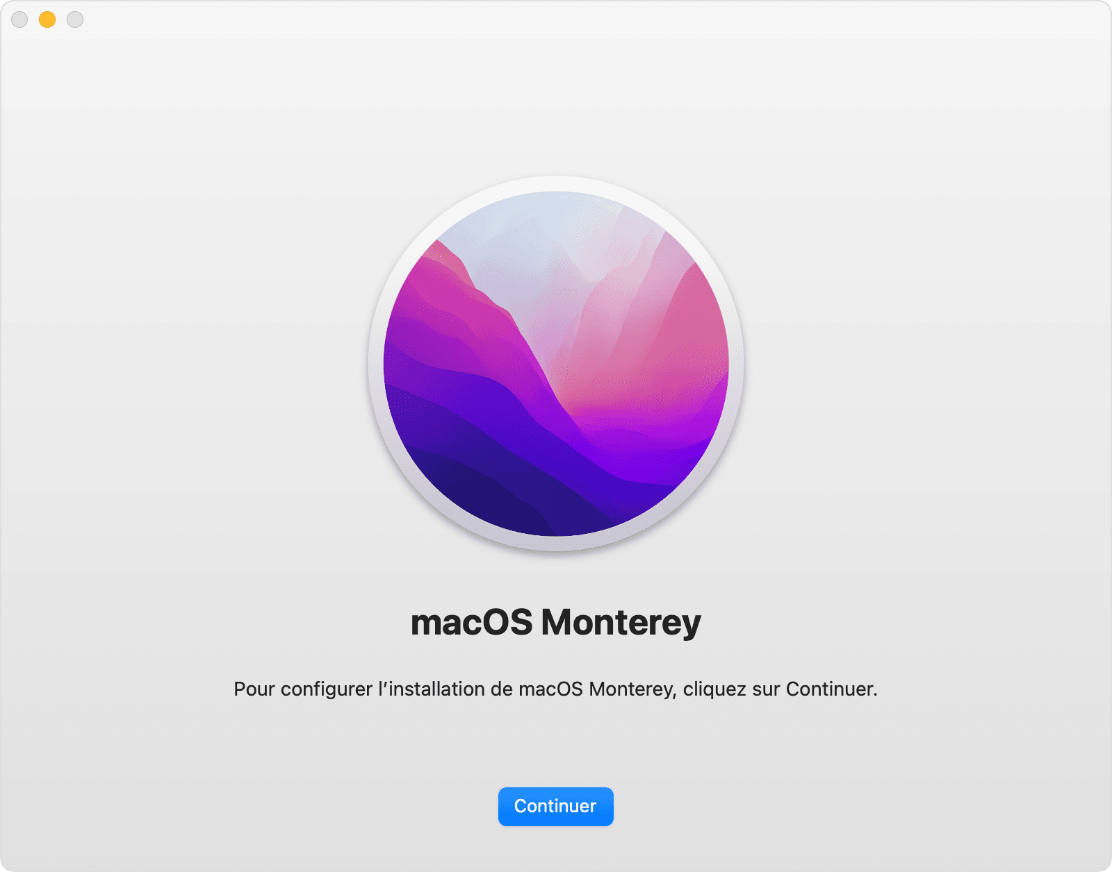 Fenêtre du programme d’installation de macOS Monterey
