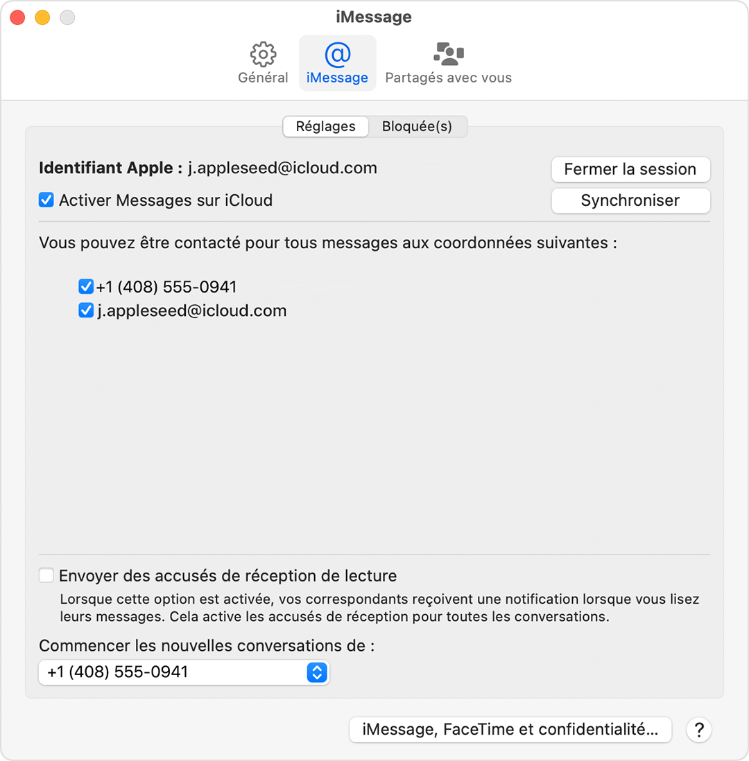 Écran de Mac montrant comment activer ou désactiver votre numéro de téléphone sur votre Mac