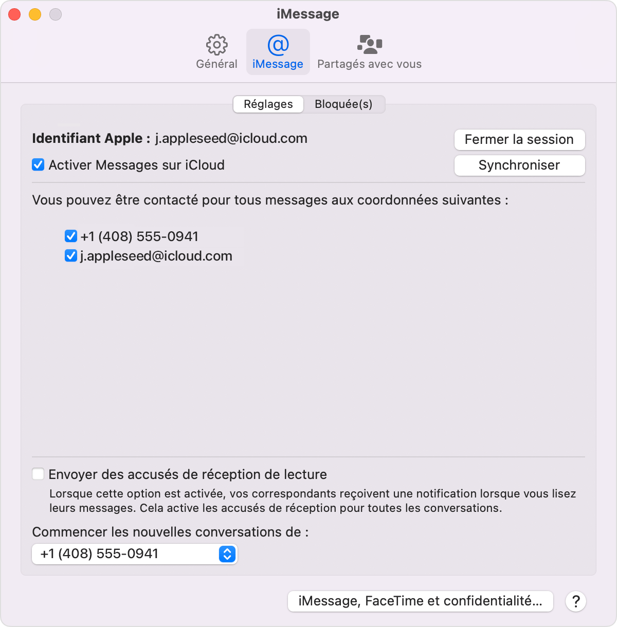 Écran des réglages iMessage sur Mac avec l’option Activer Messages sur iCloud sélectionnée