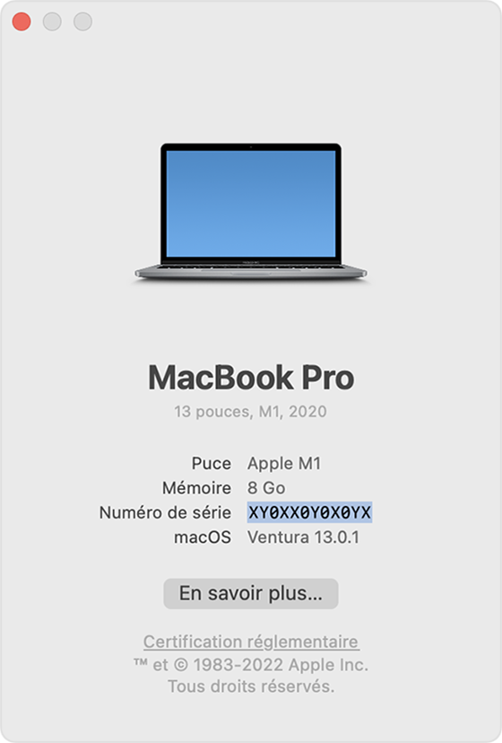 Trouver le nom de modèle et le numéro de série de votre Mac - Assistance  Apple (FR)