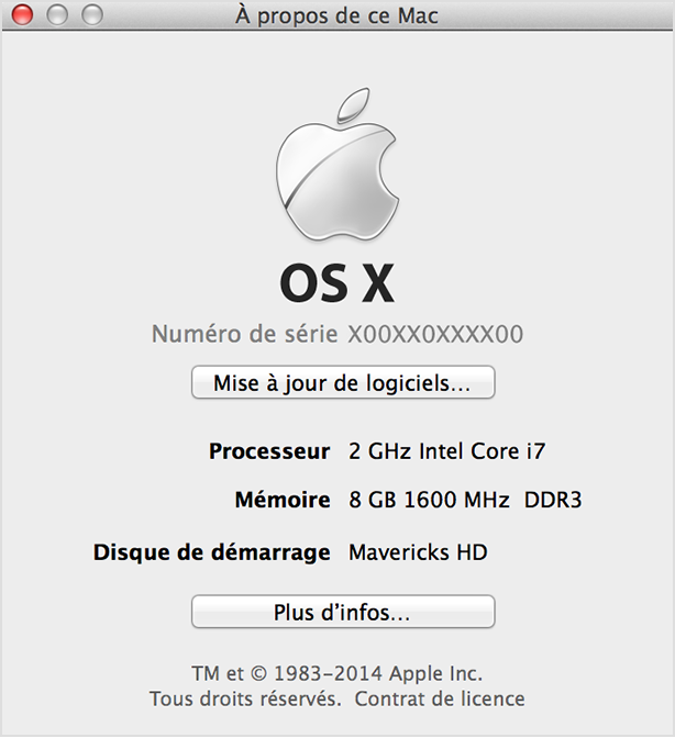Fenêtre À propos de ce Mac dans OS X Mavericks
