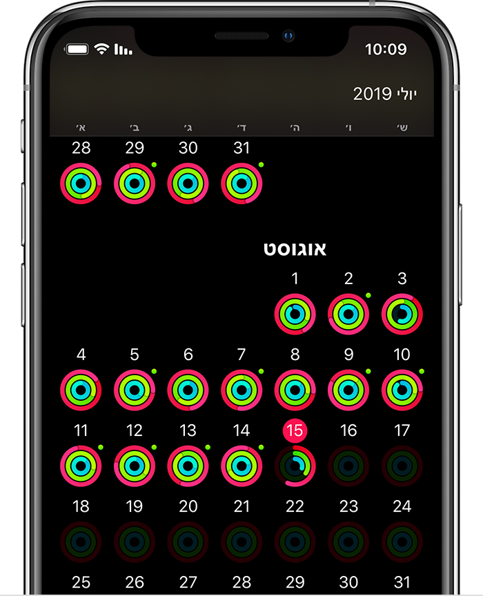 מסך iPhone שמציג את סיכום הפעילות הכללית במהלך החודש