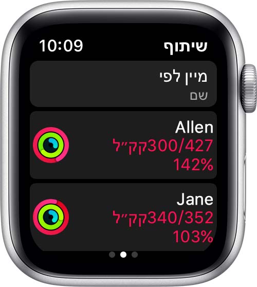 השוואה של התקדמות הפעילות ב-Apple Watch