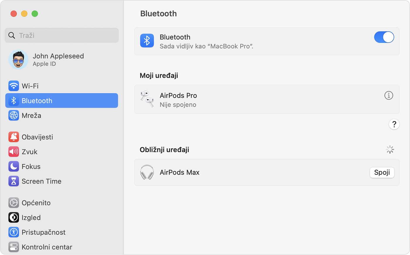 Bluetooth opcije na Mac računalu