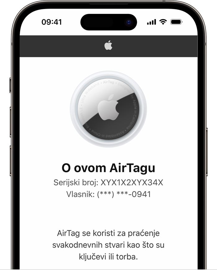 Slika serijskog broja AirTag uređaja