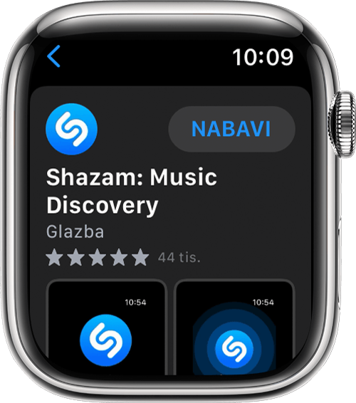 Zaslon Apple Watch uređaja na kojem je prikazano kako se preuzima aplikacija