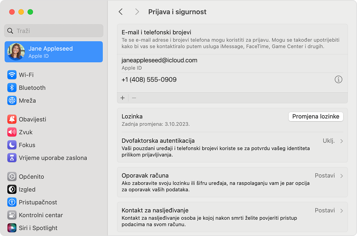 U postavkama Apple ID-ja na Mac računalu pronađite e-mail adrese i telefonske brojeve uz pomoć kojih se možete prijaviti na svoj Apple ID.