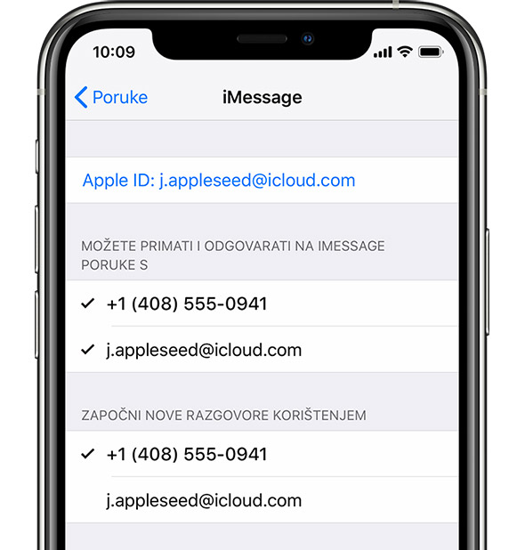 John Appleseed prijavljen u iMessage svojim Apple ID-om.