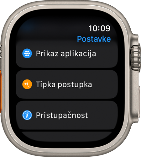 Apple Watch Ultra na kojem je prikazana aplikacija Postavke