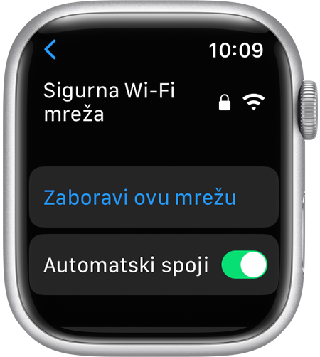 Opcija Zaboravi ovu mrežu na Apple Watch uređaju